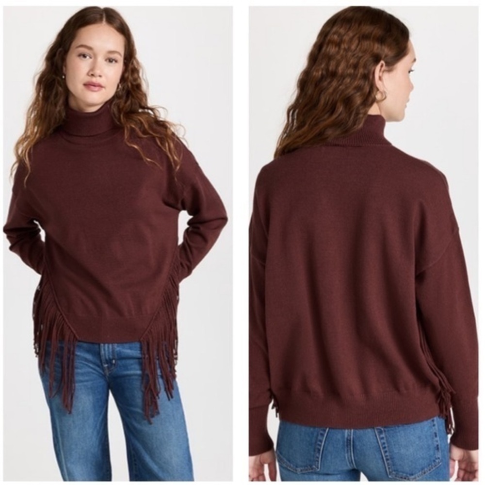 Line & Dot NWT XS Cinnamon Brown‎ Samantha Fringe Turtleneck Sweater